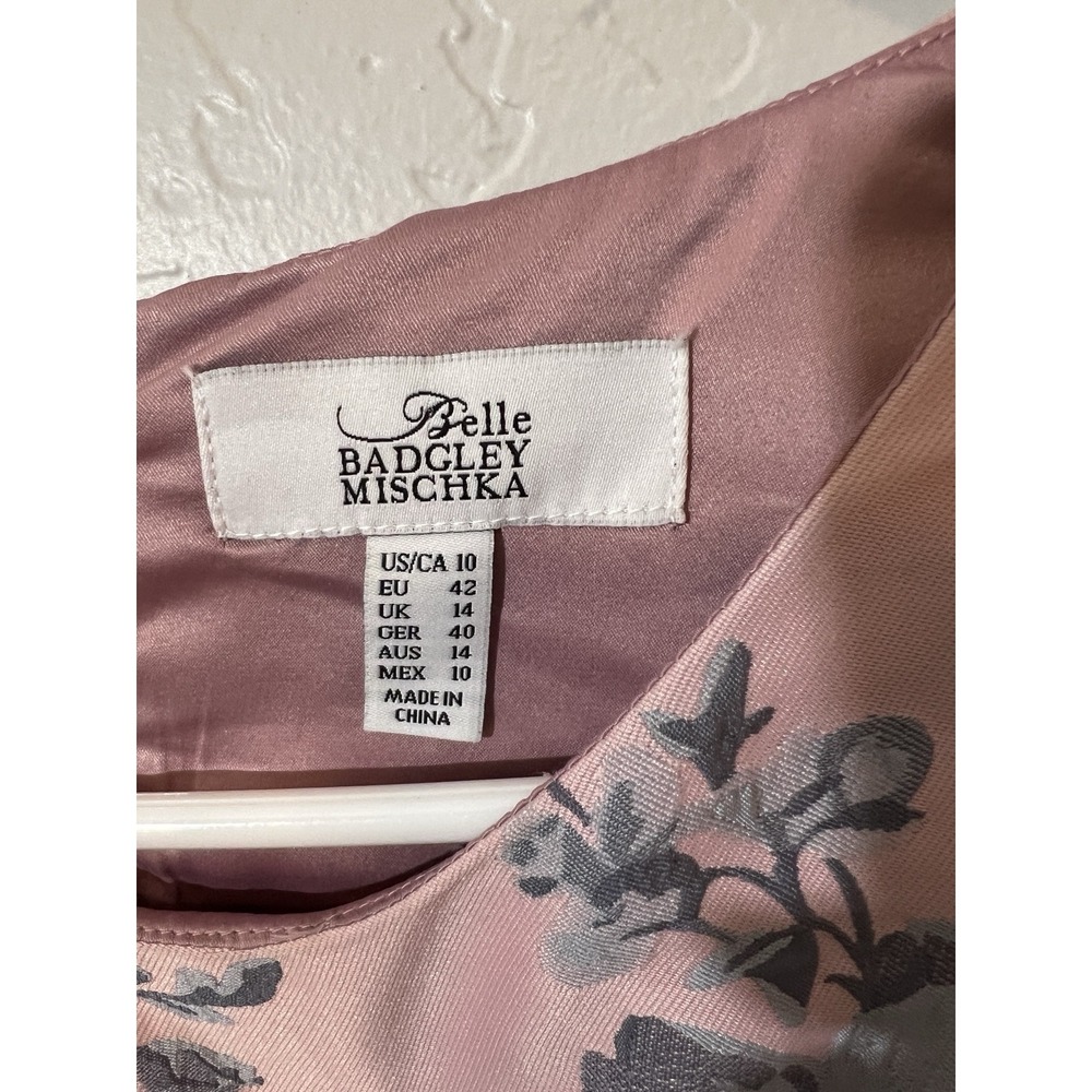 Belle Badgley Mischka Pink Gray Floral Romantic Mini Dress Sz 10 - Picture 5 of 8